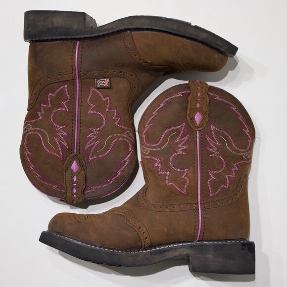 Justin Gypsy L9903 8” Brown Purple Leather Embroidered Western Boots Women's 8B - Picture 9 of 15